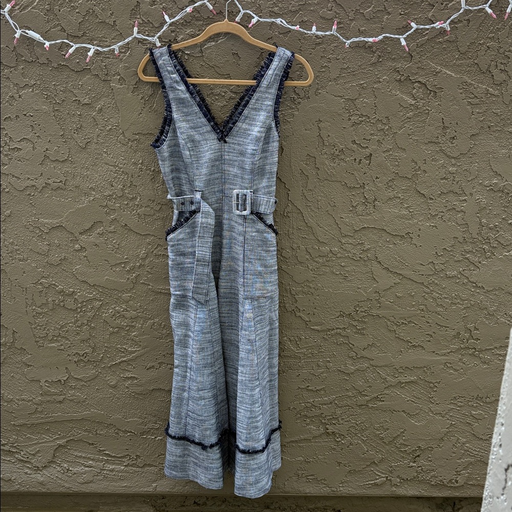 CINQ A SEPT 5a7 NWOT NEVER WORN 
A line dress black/white with silver threads